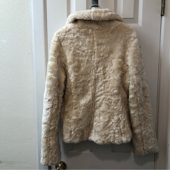 Wet Seal Vtg Cream Faux Fur Jacket Shawl Collar Sz L - Picture 4 of 9